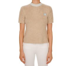 Off-White Virgil Abloh Logo Top Pullover T-Shirt Sweater Beige 34 S 13575