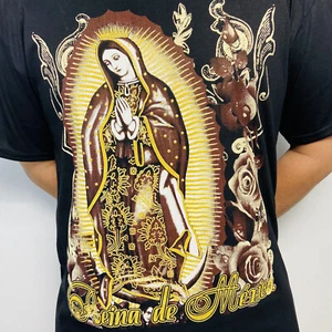 Virgen de Guadalupe Morena Reina Mexico Maria Playera Negra Black T-Shirt Mary - Picture 1 of 7