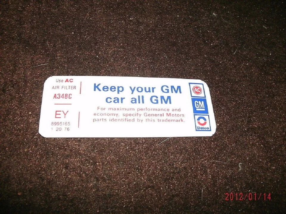 1976 PONTIAC GRAND AM PRIX VENTURA 2BBL AIR CLEANER BASE SERVICE INSTRUCTN DECAL - Image 1 of 1