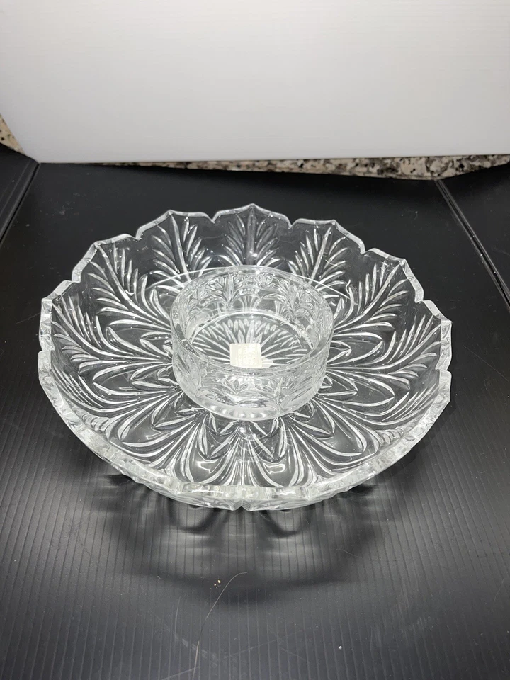 Godinger Shannon Dublin Crystal 8,5” Cracker Chip and Dip servidor de dos piezas ~ Foto 1 de 4