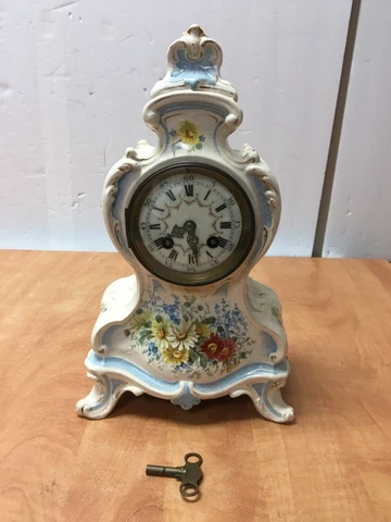 Porcelain French Mantle Clock in 1755 Germany Royal Bonn Case w/Key 13"H read Cover