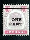 Straits Settlements 1900 Perak Malaya Tiger Ovpt 1c On 4c Double Print - 1v MLH