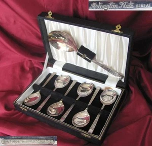 1920s ART DECO BRITISH 7pc. SILVER PLATED SPOONS SET IN FITTED CASE - Picture 1 of 11