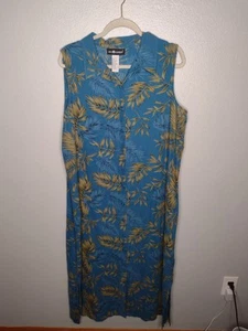 Vintage Sag Harbor Silk Button-Up Midi Dress XL Blue Tropical Sleeveless B12 - Picture 1 of 6