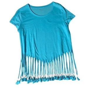 No Boundaries Beaded Fringe T-Shirt Festival Boho Beach Summer Crop Top XL - Picture 1 of 7