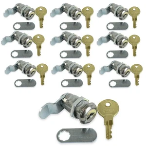 10 Pack 1 1/8" Keyed Camlock with Straight and Offset Cam Lock Latch Keyed Al... - Picture 1 of 5