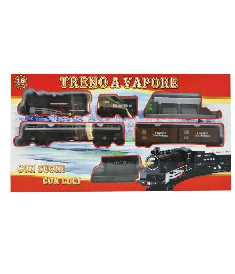 Treno A Vapore Trenino Con Luci E Suoni 18 Pz. Giocattolo Gioco Bambini - Immagine 1 di 1
