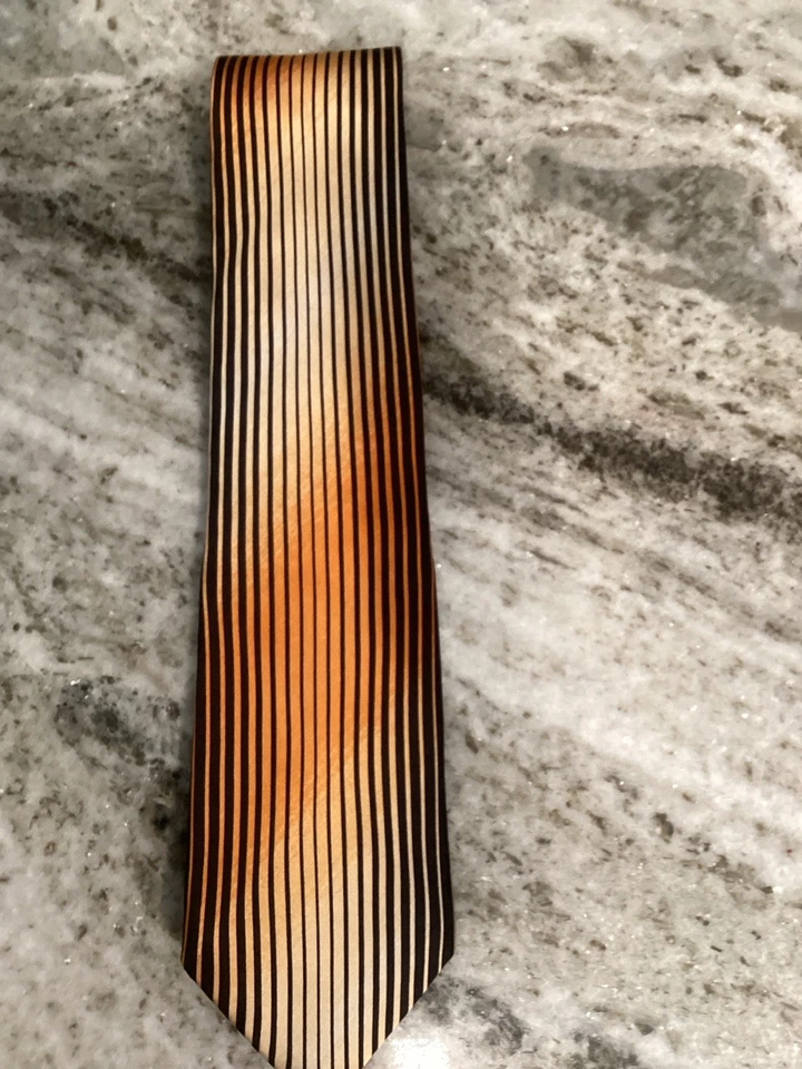 Pancaldi Tie Yellow, Gold, And Black Stripes - Image 1 of 3