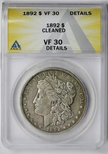1892 Morgan Dollar $1 VF 30 Details Cleaned ANACS - Picture 1 of 4