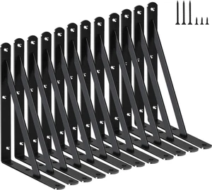 12 Pack L8 X H 6" Black Heavy Duty Shelf Brackets with Screws Metal Shelf Bracke - Picture 1 of 9