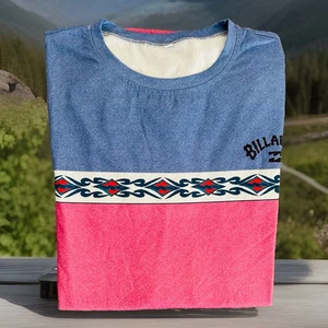 Kurzarm Billabong Tribal Surf Shirt blau/rosa Gr. Large Rundhalsausschnitt - Bild 1 von 9