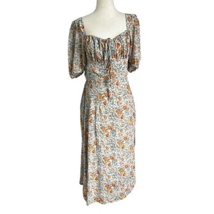 Petal and Pup blau/bunt Blumen gefüttert Seitenschlitz Midi Sommerkleid Damen 8 40-32 - Bild 1 von 8