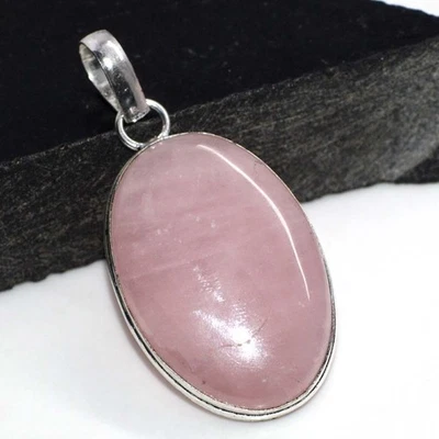 Colgante de piedras preciosas enchapadas en plata 925 de cuarzo rosa 2" regalos del día de la independencia JW Foto 1 de 3