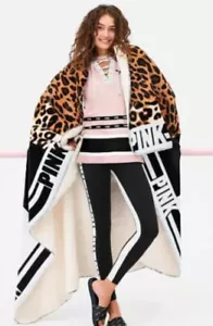 Victoria's Secret Pink Leopard Sherpa Blanket Throw Black White 50" x 60" - Picture 1 of 7