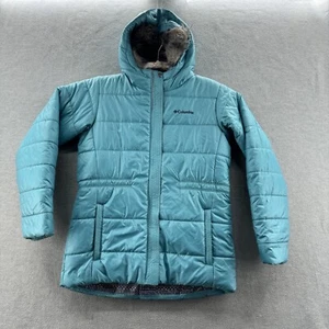 columbia girls size XL blue polyester blue puffer full zip hooded thermal coil - Picture 1 of 9