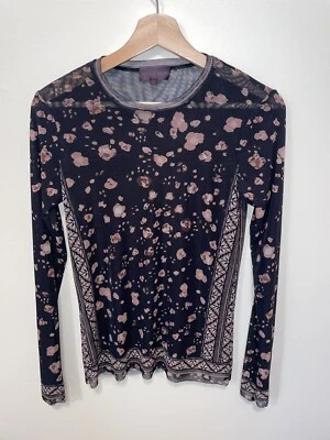 HALE BOB Y2K Nylon Mesh Long Sleeve Tee Top Sz S Black Floral Dark Academia - Image 1 of 3