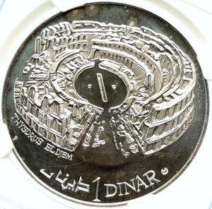 1969 TUNISIA Thysdrus-El Djem COLOSSEUM Old Proof Silver 1 Dinar Coin NGC i98706 - Picture 1 of 5