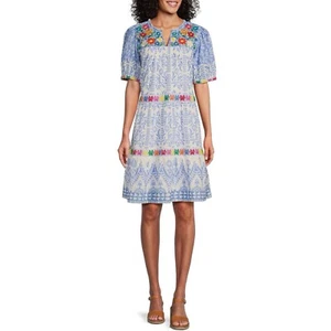 John Mark New Womens Dress Size L Multicolor Floral Embroidery Puff Sleeves - Picture 1 of 10