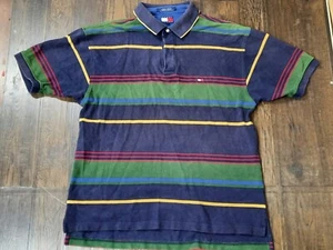 Vintage 90s Tommy Hilfiger Striped Polo Shirt Adult Large 100% Cotton Mens - Picture 1 of 8