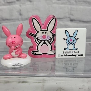 Jim Benton Happy Bunny Collectors Lot Figure Eraser Pinback Button Y2k Hot Topic - Picture 1 of 8