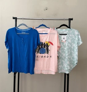 Lot of 3 Hanes Roudelain Macy's Sz L Soft Knit Short Sleeves Pajama Top Bundle - Picture 1 of 9