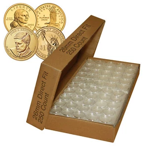 250 capsule portamonete ermetiche 26 mm Direct Fit per PRESIDENZIALE $1 / SACAGAWEA - Foto 1 di 1