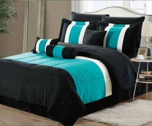 Black & Teal 8-pc Bed In A Bag Comforter Set Sheet Set Included Sale! - Serenity - Picture 1 of 1