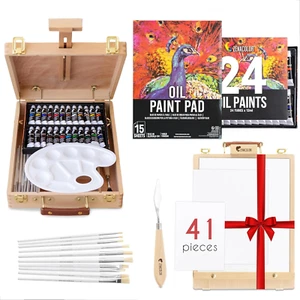 Set Pittura Da Tavolo, 41 Pezzi : 24 Tubi Colori a Olio per Dipingere 3 Tele 1 B - Foto 1 di 12