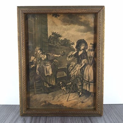 Vintage Jewelry Box Lid One Side Mirror Etching The Promenade du Matin by Lingee - Image 1 of 4