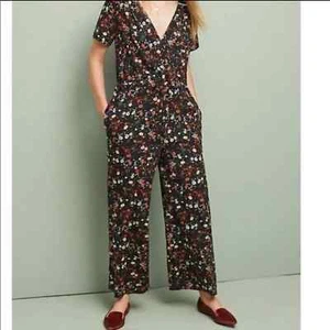 Anthropologie Porridge Black Floral Crop Jumpsuit - Picture 1 of 12