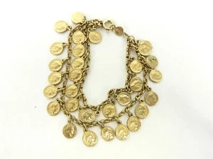 Accessocraft NYC Signed 32 Coin Bracelet Double Strand Gold Tone 6 3/4" S29B - Picture 1 of 4