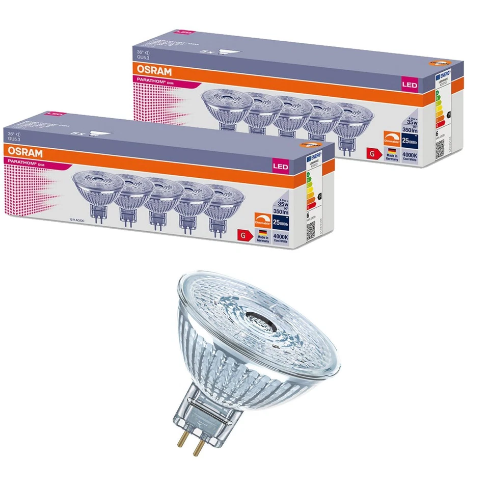 10x Osram LED 4000K 12V Leuchtmittel MR16 4.9W/940 36º GU5.3 350 lumen dimmbar Ø - Bild 1 von 3