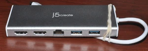 j5create JCD381 USB-C Doppio HDMI Mini Dock con Ethernet/USB3.1/PD 2.0 - Foto 1 di 6