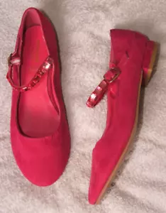 Monsoon Hot Pink Suede Mary Jane Ballerina Shoes Flats Womens Girls UK 4 / EUR37 - Picture 1 of 12