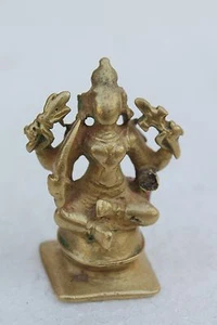 Antique Old Hand Carved Rare Brass Fine Work Goddess Laxmi Figure Statue NH2370 - Picture 1 of 10