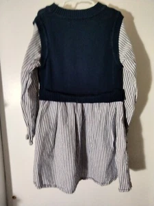 Free Assembly Girls Navy Blue Sweater Vest Dress With Navy/Ivory Stripes Sz 7/8 - Picture 1 of 18