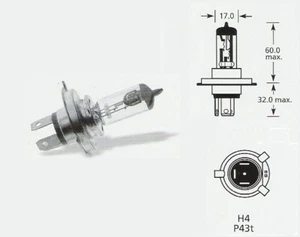 12 voltios H4 P43t coche clásico bombilla 45/40 vatios halógeno actualización 472A (par) - Imagen 1 de 1