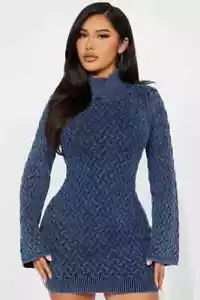 London Sweater Mini Dress in Navy - Picture 1 of 3