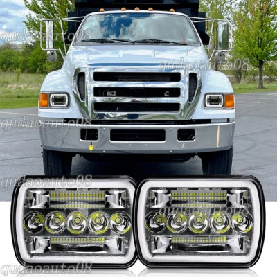 Fit Ford F650 F750 F-250 L9000 7x6" LED Projector Headlights Hi-Lo Halo DRL Beam - Image 1 of 4