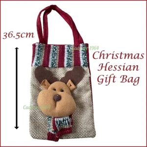 Christmas Hessian Gift Bag 36.5cm 3D Reindeer Gift Bag NEW - Picture 1 of 24
