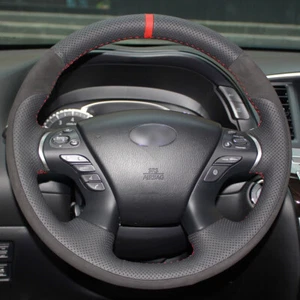 Black Leather Suede Car Steering Wheel Cover for Infiniti JX35 M35 M25 Q70 QX60 - Picture 1 of 9