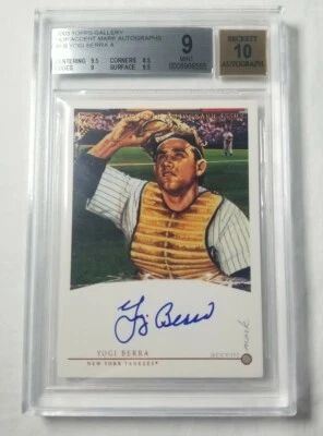 2003 Topps Gallery HOF Accent Mark Auto On Card Yogi Berra SP BGS 9 10 Pop 4  - Image 1 of 3