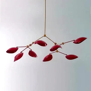 Modern Italian Stilnovo Chandelier Mid-Century Brass 8 Arm Curved Ceiling Light - Picture 1 of 10