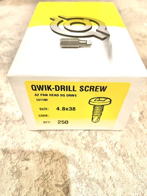 A2 Square Drive Self Drilling Tap Screws 4.8 X38 mm Square Drive Bit Included