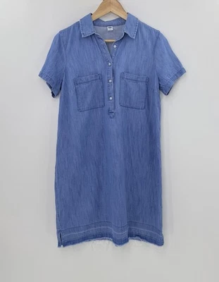 Antiguo Vestido Camisa Azul Marino Chanbray Dobladillo Envejecido Manga Corta Talla M Vaquera Occidental Foto 1 de 4