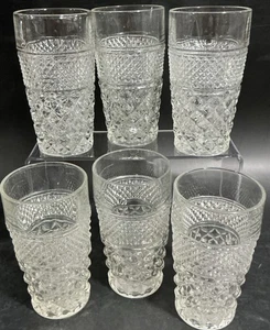 Vintage Set of 6 Wexford 10 oz. Clear Drinking Glasses 5.5" Tall Diamond MCM - Picture 1 of 9
