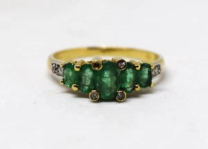 Vintage Ring 10 Karat Gelbgold, natürlicher Smaragd und Diamant Größe 7 - Bild 1 von 5