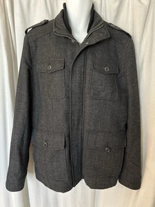 Coat: Dockers tweed herringbone gray military style field jacket large - Picture 1 of 9