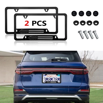 2PCS Car License Plate Frame American Flag Patriotic For Dodge  Accessories - Image 1 of 4