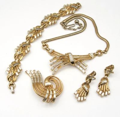 РЕДКИЙ винтажный CROWN TRIFARI PARUE 4 изделия комплект ожерелье брошь браслет зажим серьги - Изображение 1 из 4